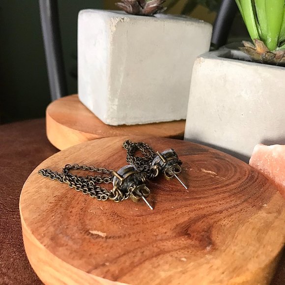 -Unique Dimmed Black Crystal Chained Stud Earrings - Picture 3 of 3